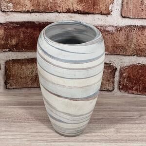 Gorgeous Vintage Artist Signed Handthrawn Swirl Pottery Vase Earthy blues grays